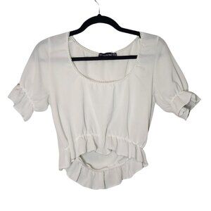 Pretty Little Thing Square Neck Frill Ruffle Crop Top Blouse, Size 4